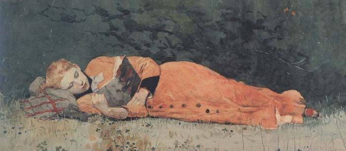 Winslow Homer The New Novel (mk44) Sweden oil painting art